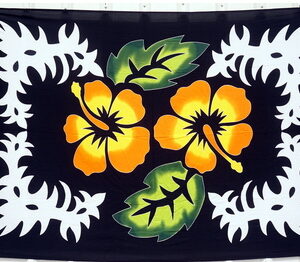 Black with orange flower Sarong and Bikini Wraps